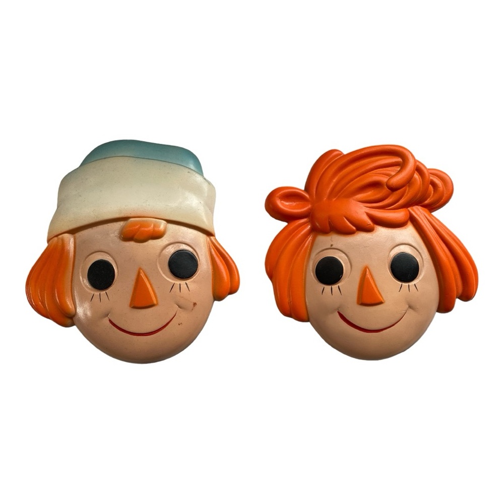 Set Of 2‎ Vintage Retro Raggedy Anne & Andy Plaster Wall Hanging Doll Heads